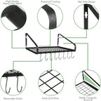 Felibeaco Hanging Pots & Pans Rack,Wall Mounted Pots Pans Organizer Holder Rack with 8 Hooks, Kitchen Wall Storage Organizer Hanger Shelves for Pans Set, Utensils, Cookware, Books, Household,Black