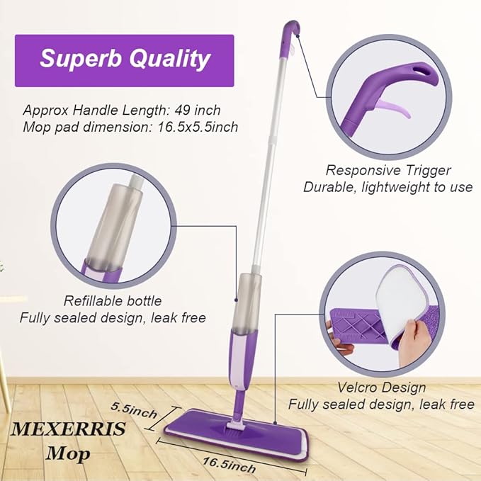 Spray Mops for Hardwood Floor Cleaning: MEXERRIS Wet Mops with 2 Bottles - 3 Reusable Washable Pads Fit for Swiffer PowerMop - Microfiber Wood Floor Mop for Wood Laminate Ceramic Tiles