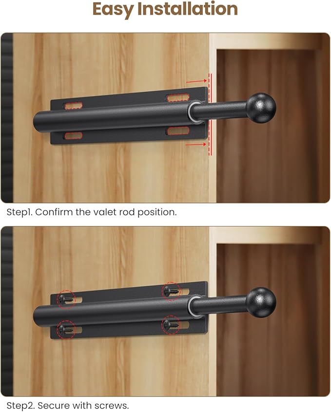 Supforce Valet Rod for Closet Pull Out, Retractable Slide Out Valet Rod Closet Organization, 12" Aluminum Valet Clothing Hanger Rods Perfect for Suits, Freshly Pressed Clothes, Black
