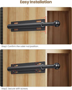Supforce Valet Rod for Closet Pull Out, Retractable Slide Out Valet Rod Closet Organization, 12" Aluminum Valet Clothing Hanger Rods Perfect for Suits, Freshly Pressed Clothes, Black
