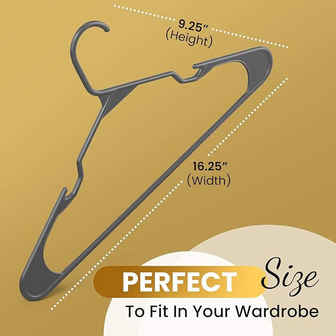 Our Modern Space 30 Pack Adult Plastic Hanger for Shirt Pants Coats Dresses Skirts Suits Jackets - Standard Thick Coat Hanger - Sturdy & Durable Design with Shoulder Grooves Hook - Grey