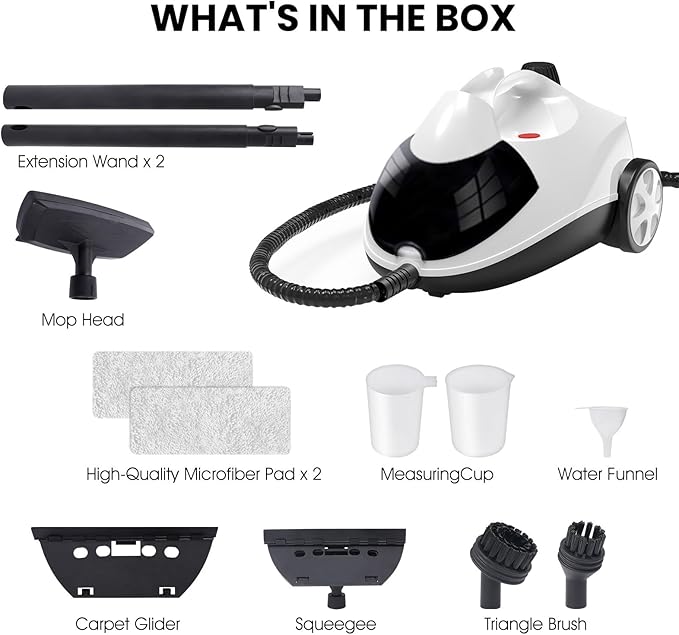 Steam Cleaner 1.5L Steamer for Cleaning Fast Heating 6-in-1 Multi-Surface with 8 Accessories UL499 Certified Heavy Duty Steam Cleaner for Home, Car, Floors, Sofas, Tiles, Grout Steam Cleaners