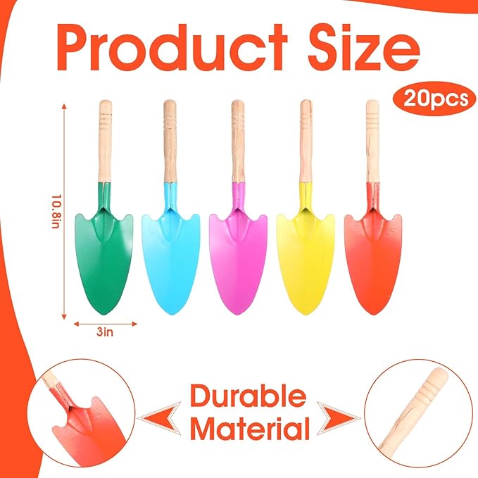 20 Pcs Colorful Metal Hand Shovel Digging Trowel Set Transplanting Garden Shovel for Flower Soil Planting Women Men Gift Indoor Outdoor, 5 Colors