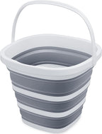 Collapsible Bucket, 2.6 Gallon (10L) - Square Foldable Mop Bucket for House Cleaning, Car Washing, Camping - Portable Water Pail for Outdoor, RV, Travel (Grey)
