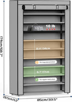 Mavivegue Shoe Rack with Cover, 10+1 Tier Tall Shoe Storage for 50-55 Pairs of Shoes, Shoe Organizer for Entryway, Closet, Garage, Grey