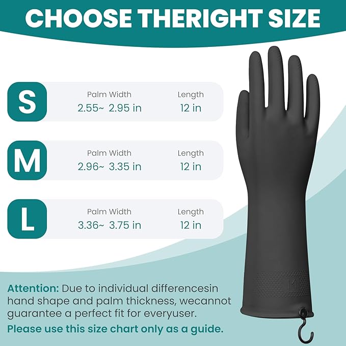 4 Pairs Rubber Dishwashing Gloves with Hanging Hooks - Reusable Cleaning Gloves for Kitchen & Household, Non-Slip, Durable and Flexible (Large, 4 Colors)