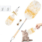 LOVECO Feather Duster for Cleaning, Extendable Lambswool Duster 29-49 Inch for Cleaning Fans, Ceiling, Includes: Sticky Hooks×2, Small Duster×1, Electrostatic Dusters Suitable for Office, Home, Car