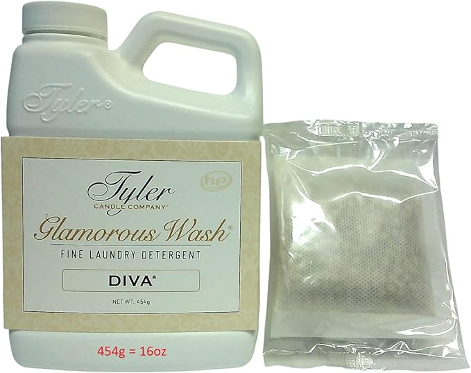 Tyler Candle Company Glam Wash Laundry Detergent, Diva, Liquid, 16 Fl Oz HE Safe w/Dryer Sachet Pouch oH