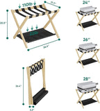 Smuxee Natural Bamboo Luggage Rack for Guest Room, Foldable Suitcase Stand with Storage Shelf, Easily Assembled Luggage Stand with 5 Nylon Straps for Guest Room Bedroom Hotel