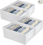 Extra Large Clothes Closet Organizer 6 Compartments for Jean Sweater Sheets to Shirt - Divided Clothing Storage Boxes for Closet, Wordrobe, Bedroom, Shelf (4pc White)