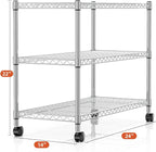 YSSOA Heavy Duty 3-Tier Storage Shelves 750Lb Capacity, 24.02" D x 13.78" W x 21.97" H Shelving Unit for Pantry, Garage, Laundry and Kitchen, Chrome