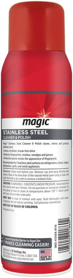 Magic Stainless Steel Cleaner Aerosol - 17 Ounce - Removes Fingerprints Residue Water Marks and Grease From Appliances - Refrigerator Dishwasher Oven Grill etc