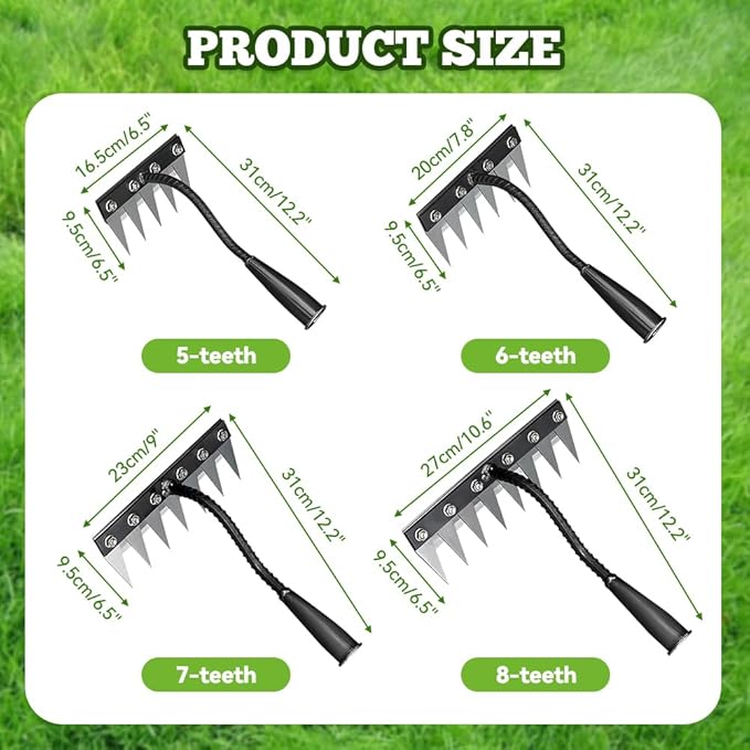 Detachable Gardening Hand Weeder Tool, Manual Weeder Claw Remover, Weed Puller Rake, Detachable Garden Hand Weeder Tool, Effective Uprooting for Lawn Garden Yard Vegetable Backyard Farm (5 Tines)