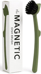 Earth & Mango Magnetic Dish Brush & Scraper, Snaps to Sink, Non-Scratch, Dishwasher Safe, Dish Scrubber – Moss Green