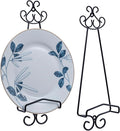 MyGift Set of 2 Vertical Hanging Collectible Plate Holders, Wall Mounted Matte Black Metal Wire Vintage Scrollwork Display Racks, Holds 8 to 11 Inch Plates