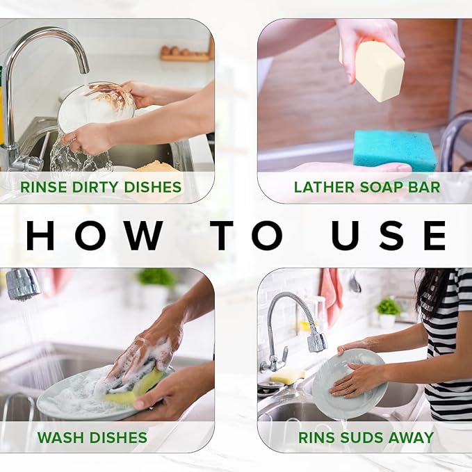 Natural Non-Toxic Dish Washing Soap - Dyes And Fragrance Free - Vegan Cruelty-Free Eco-Friendly And Zero Waste Dishwashing Handmade Solid Bar Soaps Detergent & Biodegradable (Lemon Bundle)
