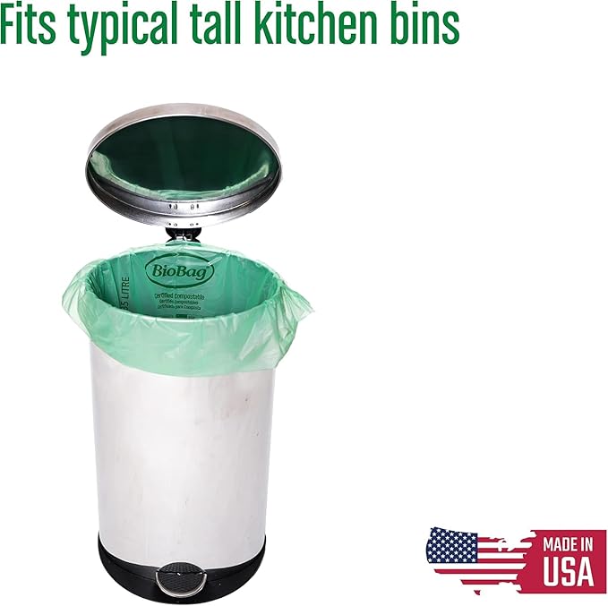 13 Gallon Tall Compostable Thick Trash Bags by BioBag, 30 Count, BPI Certified, Meets ASTM D6400 Standards, Made in USA, Strong Kitchen Bin Liners
