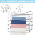 FeeraHozer Pants Hangers Space Saving 3 Pack No Slip 5 Layers Multi Functional Pants Rack Stainless Steel Swing Arm Space Saver Hanger for Trousers Jeans Towels Scarf （Grey）