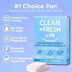 Clean And Fresh Dishwasher Detergent Sheets – 32 Loads – Plastic-Free Dishwasher Soap – Ultra-Concentrated, Quick-Dissolve, Unscented – Powerful Grease Cleaning – HE & Septic Safe, Zero Residue