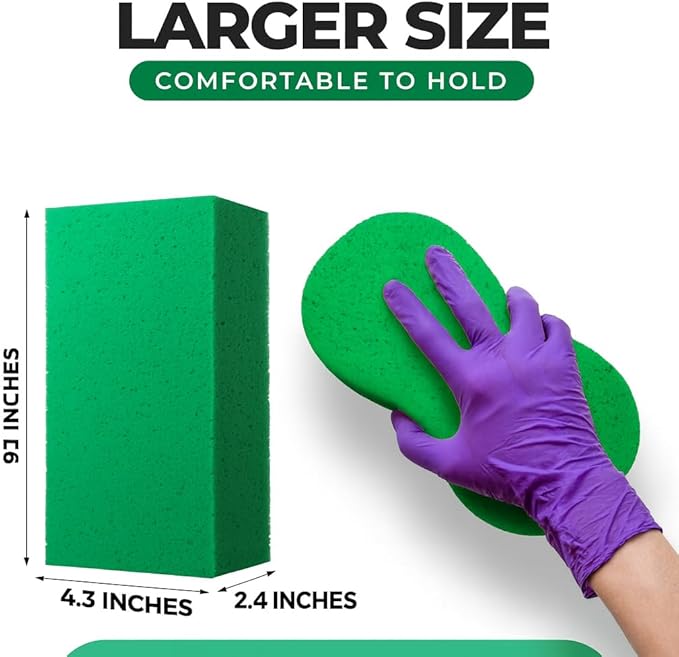 Multi-Purpose Sponges for Cleaning - Green 10 Pack, Large Sponges for Car Washing, Tile & Grout, Bulk Pack Sponge