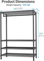 VIPEK V1 Plus Heavy Duty Clothes Rack with Shelves - 4 Tiers Adjustable Height | Holds Up to 540lbs | Perfect for Small Spaces, Apartments | Compact Design for Flexible Storage, Black