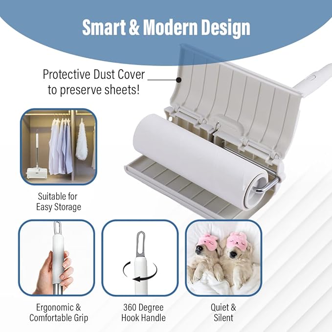 KN Flax Aegis Giant Pet & Home Lint Roller Pet Hair Large Lint Roller with Extendable Long Handle, 6.3” Width with 240 Adhesive Extra Sticky Sheets for Furniture Carpet Floor and Curtains