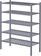 ROMGUAR CRAFT 5 Tier Bamboo Shoe Rack for Closet Free Standing Wood Shoe Shelf for Entryway Small Space Stackable 27"x11"x33" (Grey)