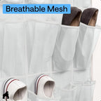 GORILLA GRIP Over the Door Shoe Organizer, 24 Extra Large Breathable Mesh Pockets, Space Saving Hanging Storage Holder, 4 Hook Closet Rack Hanger, Hangs on Closets for Shoes and Accessories, White