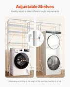 VEVOR Over The Washer and Dryer Storage Shelf, 6 Tier Laundry Room Drying Rack with Hanger Rod and Hooks, Adjustable Over Washer and Dryer Shelves, Laundry Room Shelf Storage Space Saver, White