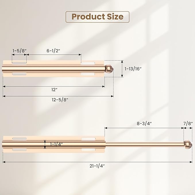 Supforce Valet Rod for Closet Pull Out, Retractable Slide Out Valet Rod Closet Organization, 12" Aluminum Valet Clothing Hanger Rods Perfect for Suits, Freshly Pressed Clothes, Gold
