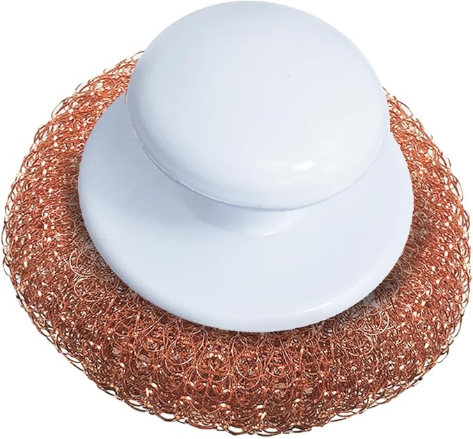LOLA Copper Mesh Scouring Pad w/Comfort Knob, Heavy Duty Cleaning Pads, Knitted Wire Mesh, Cleans Caked-On & Baked-On Messes - 1 Pack