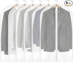 Dntorx 6 Pack Garment Bags 60 * 100cm, 40in PEVA Translucent Garment Covers, Suit Storage Bags, Dress Organizer Bags Used To Protect Shirts, Winter Coats, Jackets（White Edge）