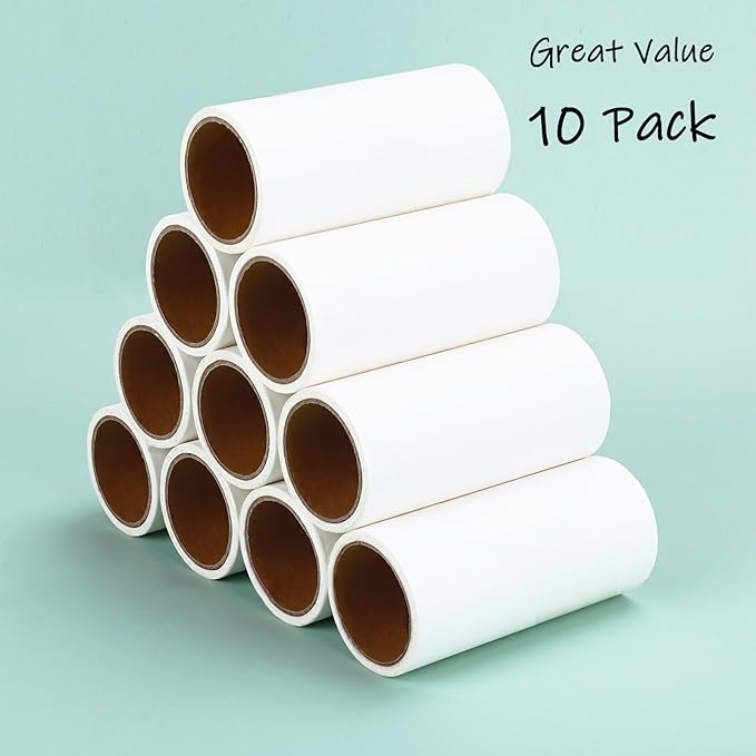 Lint Roller Refills 4 inch Bulk 10 Rolls Total 600 Sheets Extra Sticky Lint Remover Replacement Refills Compatible with Evercare PetLovers Muji IKEA and Others (Inside Dia. 1-1/2 inch)
