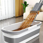Bucket with Wringer Set, 6 Piece Microfiber Flat Mop Cleaning System with Long Handle, Hands Free Floor Cleaner for Hardwood, Tile & Wall (1 Mop + 6 Microfiber Pads + 1 Bucket)