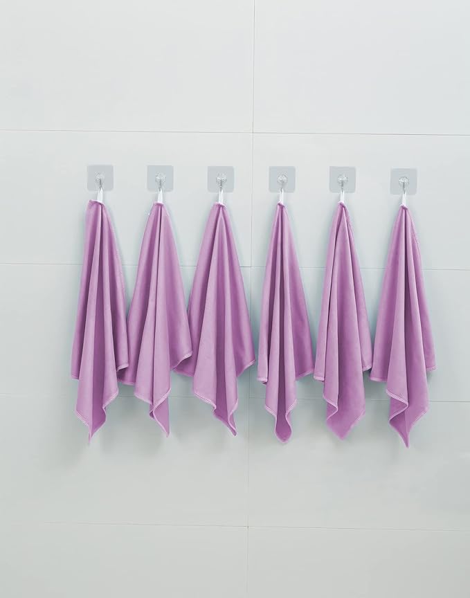 Puomue 6 Pack Microfiber Glass Cleaning Cloth, 16 Inch X 16 Inch, Lint Free Quickly Clean Window, Glasses, Windshields, Mirrors, and Stainless Steel, Pink