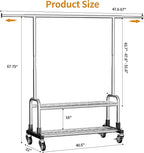 Luxspire Heavy Duty Clothes Rack, Clothing Rack Load 600 LBS, Rolling Clothes Racks for Hanging Clothes with Sturdy Wheels & 2 Tier Shelves, Adjustable Garment Rack for Bedroom, Laundry Room, Silver
