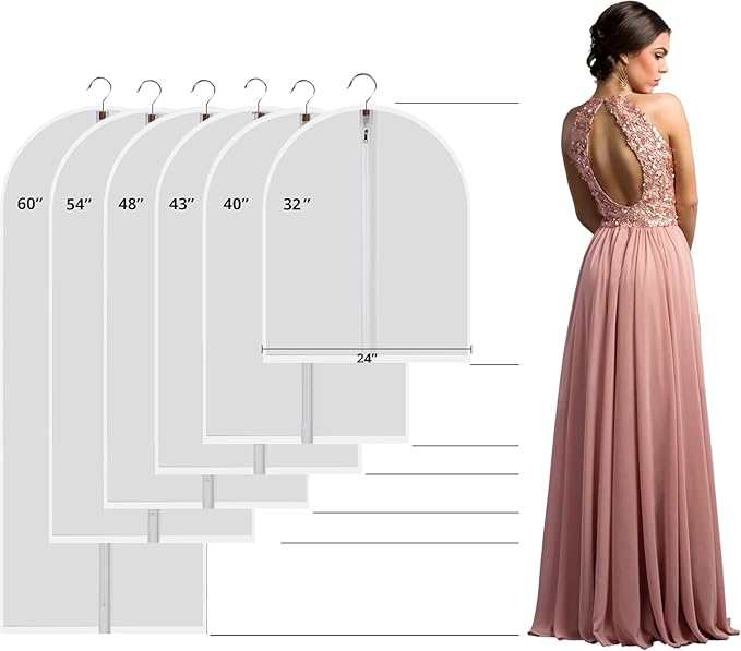 MsKitchen 12 Pack Garment Bags for Hanging Clothes (24x48") - Dustproof Suit Bags - Durable PEVA Dress Covers with Sturdy Zipper for Coats, Jackets, Pants & Uniforms (Translucent)