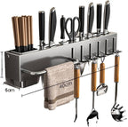 New Multi-Functional Kitchen Rack Home Wall-Mounted Knives Chopstick and Spoon Storage Rack Punch-Free cookware draining Rack, 40, Gray