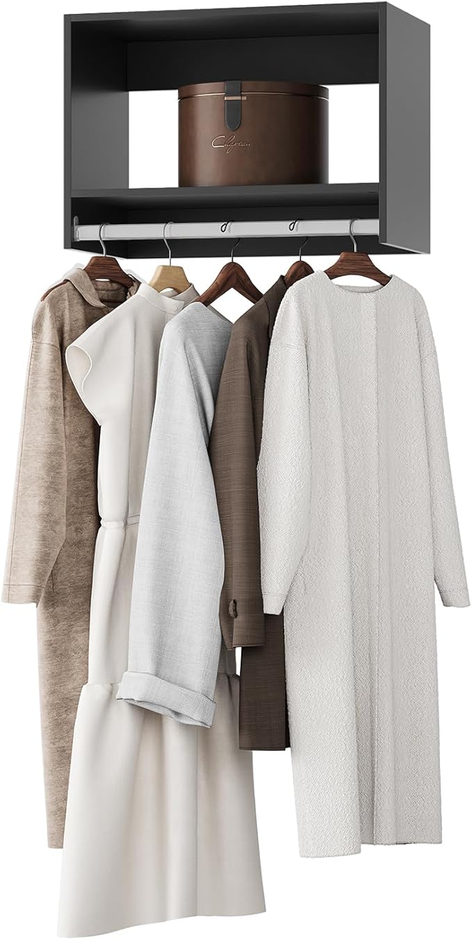 MODCART Tall Hanging Closet Unit, Modular Closet System, Wood Closet System Organizer with Storage for Walk in Closets, Clothing Rack Wardrobe Closet for Hanging Clothes, Bedroom, Black, 19.5" W