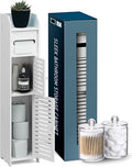 StorageBud Bathroom Storage Organizer - Floor Standing with Shelves - Includes 2 Apothecary Jars - Tall Bathroom Storage Cabinet for Toilet Paper, Towel & Other Bathroom Storage Accessories - White