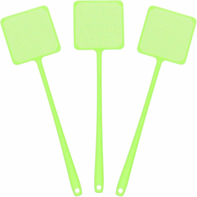 HARFINGTON 6pcs Fly Swatter 4.5"x4.5" Plastic Manual Heavy Duty Long Handle Fly Swatter for Home Indoor Outdoor, Green