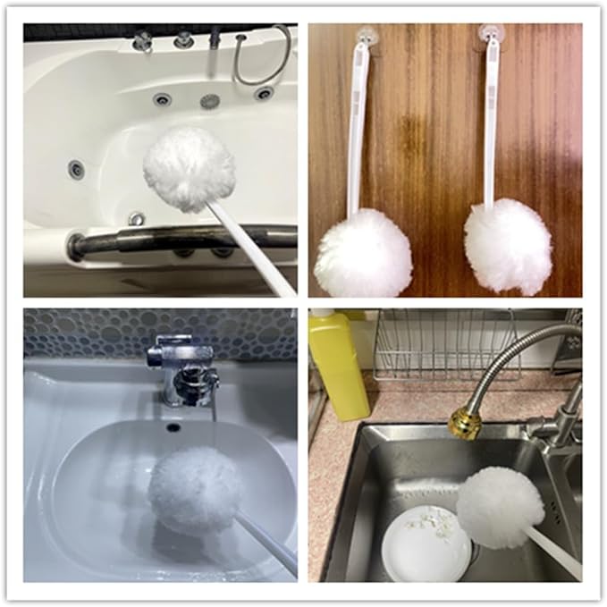Bowl Brush Toilet Cleaning Brush Set Soft Polyester Head 15x5 inches White (8Pack)