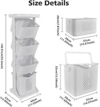 BAOKALER 4-Tier Laundry Hamper Sorter, Vertical Rolling Laundry Baskets with Wheels Removable, Stackable Laundry Cart Organizer and Storage for Small Space, Dorm, Closet, Bathroom