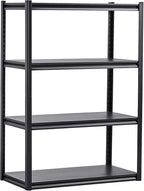 VEVOR Storage Shelves, 2400 lbs, 4 Tier Garage Storage Shelving, 20" D x 40" W x 57" H Adjustable Metal Shelves for Garage Shelves Utility Rack Shelf, Ideal for Kitchen, Warehouse, Basement, Black
