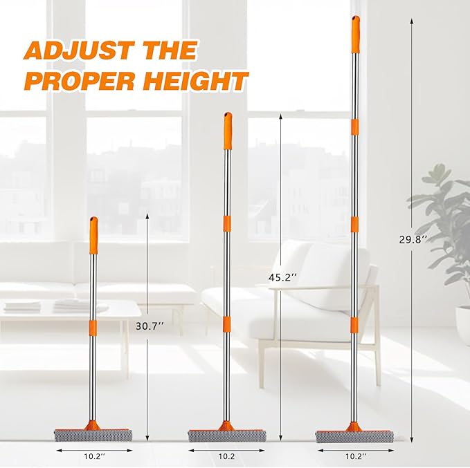 2 in 1 Window Squeegee for Home,15.9" Car Window Cleaner with Long Stainless Steel Handle,Sponge Car Squeegee for Gas Station, Glass,Shower,Outdoor High Window Cleaning