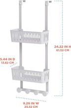 Zenna Home SnugFit Over the Door Caddy Organizer with 2 Storage Baskets and 4 Hooks, Over Door Hanging Organizer for Bathroom, Kitchen, Bedroom, Closet, Easy to Install, No Drilling, White