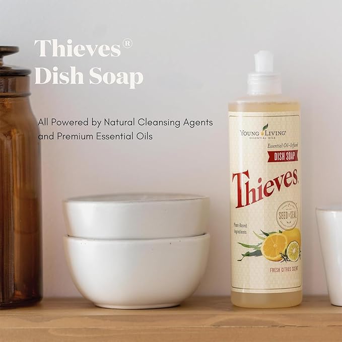 Young Living Thieves Essential Oil Infused Dish, 12fl.oz Bottles, Gentle on Hands, and has a Fresh, Citrus Scent, Soap Dispenser, Bathroom Accessories