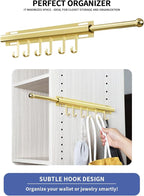 BaiNong 16.5 inch Valet Rod for Closets Pull Out Closet Valet Rod Slide Out Extra long Gold Valet Rods for Closets With 6 Hooks