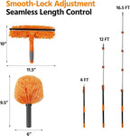 23 ft High Reach Window Squeegee & Cobweb Duster with Extension Pole, 2 in 1 Squeegee for Window Cleaning, Spider Web Brush with Lightweight 4-16.5 ft Telescoping Pole for Outdoor Indoor Car Cleaning