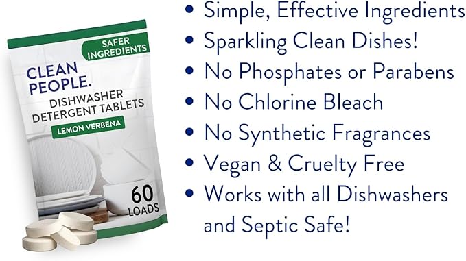 The Clean People Dishwasher Tablets - Cuts Grease & Rinses Sparkling Clean - Residue-Free - Phosphate Free Dishwashing Tablets (120 Count, Fragrance Free)